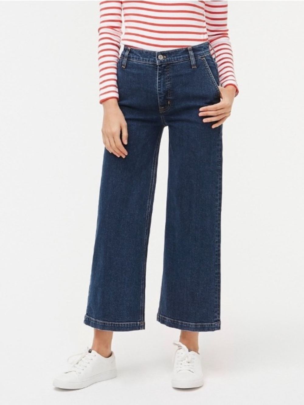 J. Crew High Rise Relaxed Wide Leg Crop Jeans Dark Wash Denim